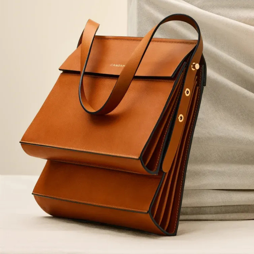 A brown bag sitting on top of a table.